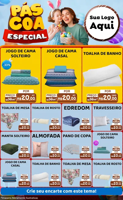 Modelo de Encarte para Encarte Grande com o tema Páscoa Especial para Cama, Mesa e Banho