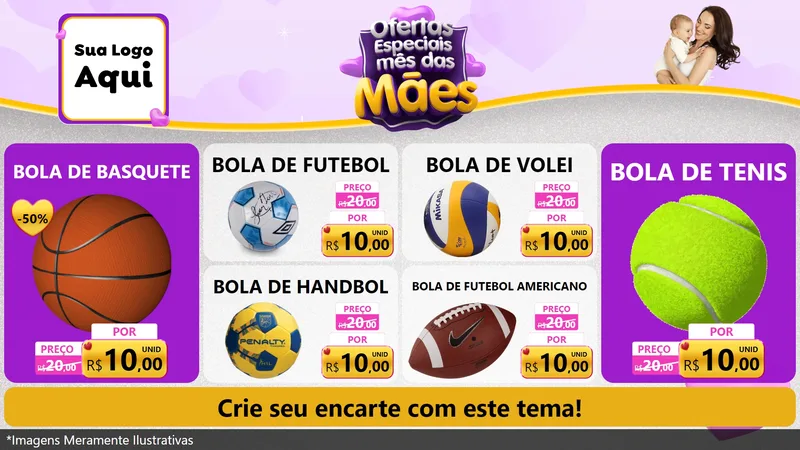 Modelo de TV para TV Horizontal com o tema Ofertas Especiais - Mês das Mães para Artigos Esportivos