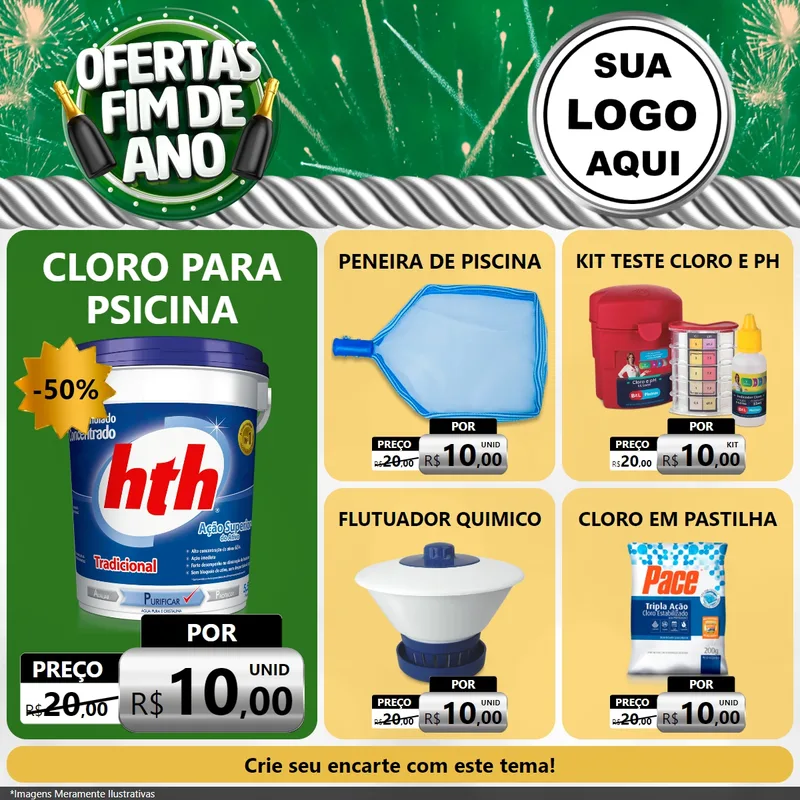 Modelo de Rede Social para Feed Facebook com o tema Ofertas Fim de Ano para Produtos para Piscina