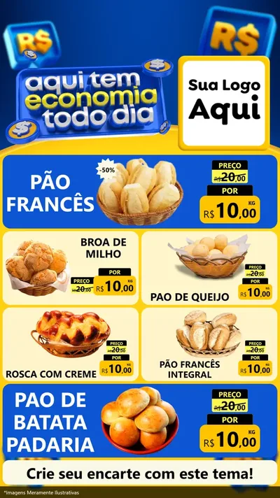 Modelo de TV para TV Vertical com o tema Aqui Tem Economia Todo Dia para Padaria
