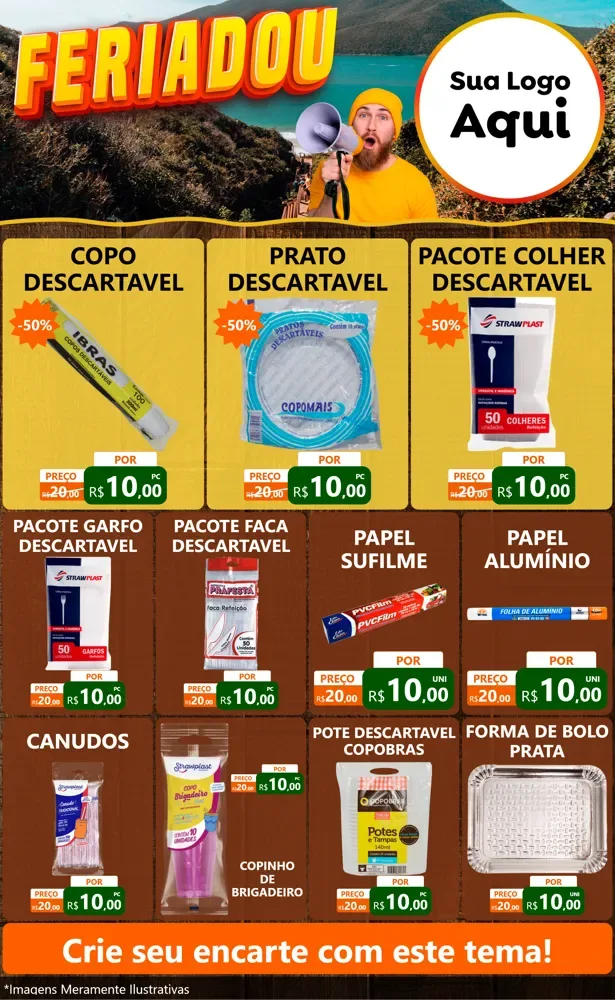 Modelo de Encarte para Encarte Grande com o tema Feriadou para Embalagens