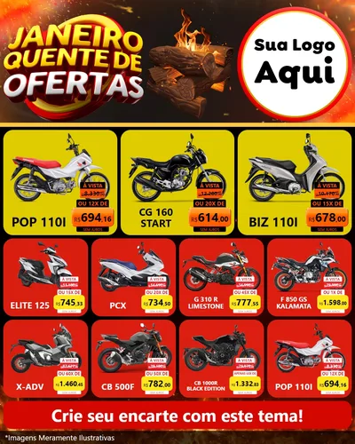 Modelo de Rede Social para Feed Instagram com o tema Janeiro Quente de Ofertas para Concessionaria de Motos