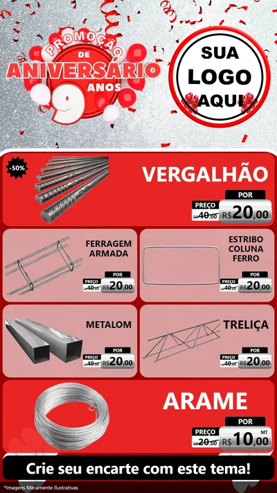 Modelo de TV para TV Vertical com o tema Promoção de Aniversário - 9 Anos para Ferragens