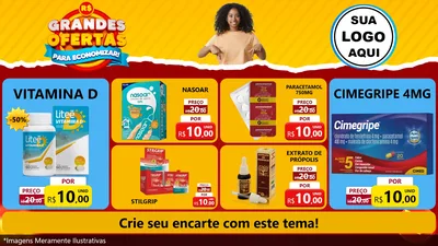 Modelo de TV para TV Horizontal com o tema Grandes Ofertas Para Economizar! para Farmácia