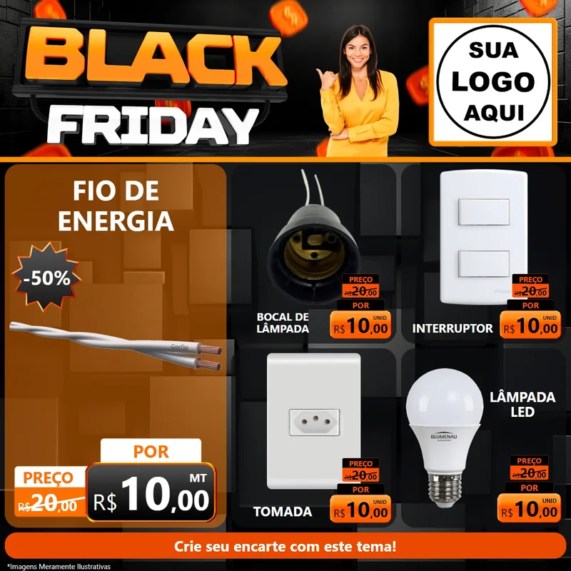 Modelo de Rede Social para Feed Facebook com o tema Black Friday para Materiais Elétricos