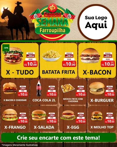 Modelo de Rede Social para Feed Instagram com o tema Especial Semana Farroupilha para Hamburgueria