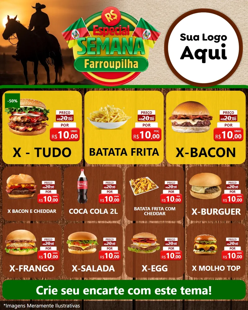 Modelo de Rede Social para Feed Instagram com o tema Especial Semana Farroupilha para Hamburgueria
