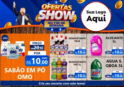 Modelo de Encarte para Encarte A4 Horizontal com o tema Ofertas Show No Fim De Semana para Produtos de Limpeza