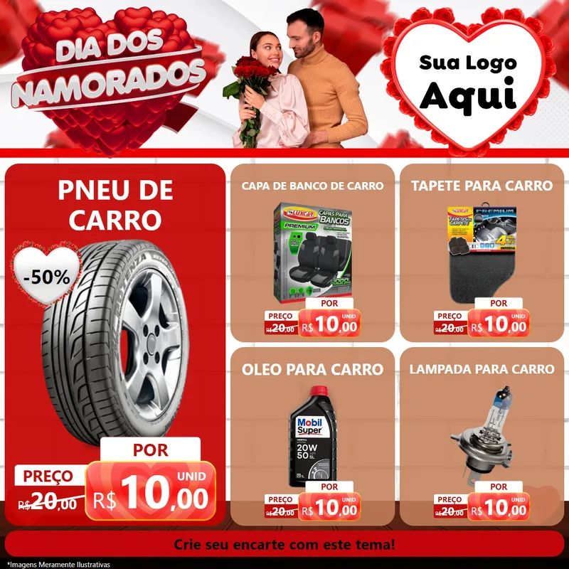Modelo de Rede Social para Feed Facebook com o tema Dia dos Namorados para Auto peças