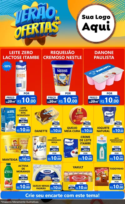 Modelo de Encarte para Encarte Grande com o tema Verão de Ofertas para Frios e Laticínios