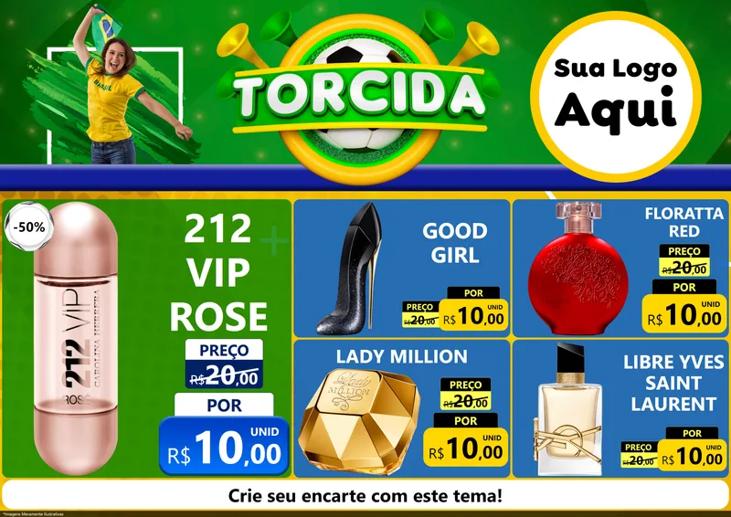 Modelo de Encarte para Encarte A4 Horizontal com o tema Torcida para Perfumes