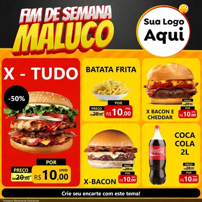 Modelo de Rede Social para Feed Facebook com o tema Final de Semana Maluco para Hamburgueria