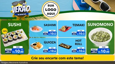 Modelo de TV para TV Horizontal com o tema Verão de Ofertas para Comida japonesa