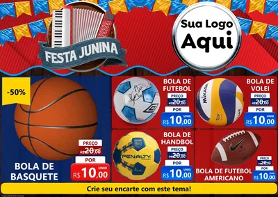 Modelo de Encarte para Encarte A4 Horizontal com o tema Festa Junina para Artigos Esportivos