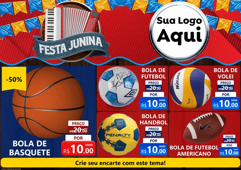 Modelo de Encarte para Encarte A4 Horizontal com o tema Festa Junina para Artigos Esportivos