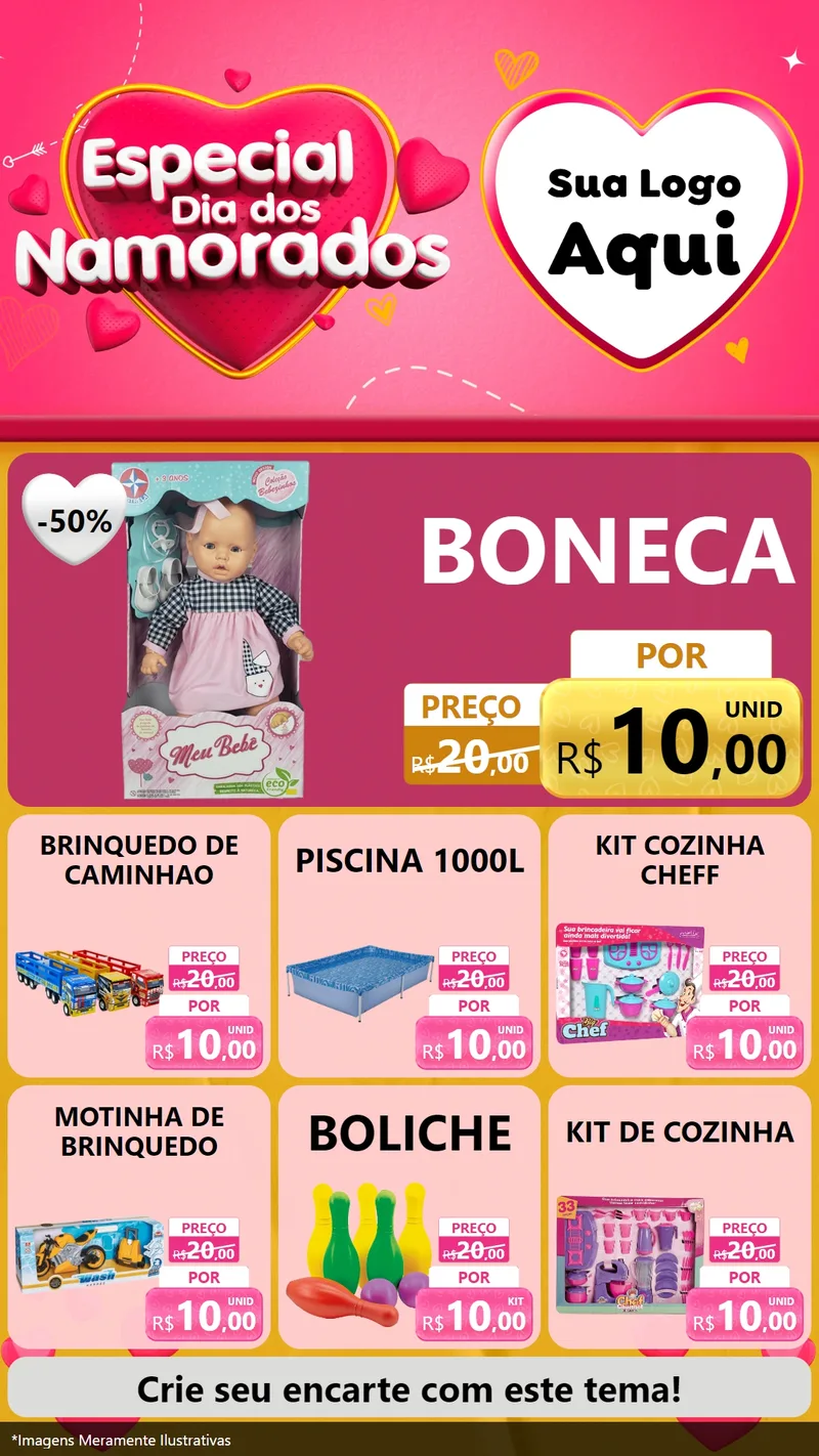 Modelo de Rede Social para Stories com o tema Especial Dia dos Namorados para Brinquedos