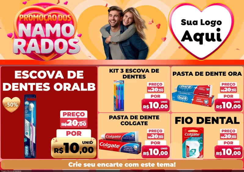 Modelo de Encarte para Encarte A4 Horizontal com o tema Promoção dos Namorados para Higiene Pessoal