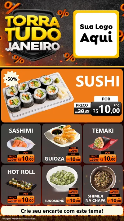 Modelo de Rede Social para Stories com o tema Torra Tudo Janeiro para Comida japonesa