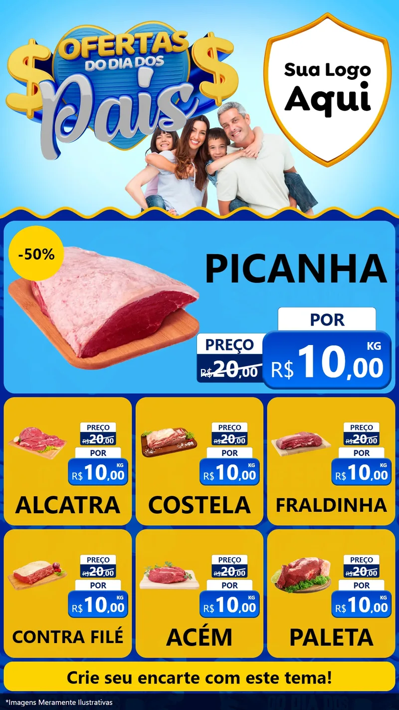 Modelo de Rede Social para Stories com o tema Ofertas do Dia dos Pais para Açougue