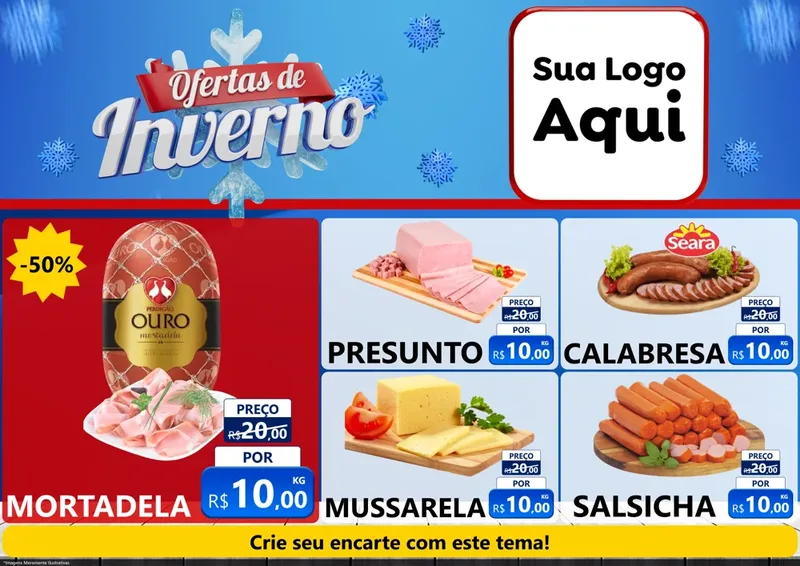 Modelo de Encarte para Encarte A4 Horizontal com o tema Ofertas de Inverno para Frios e Laticínios