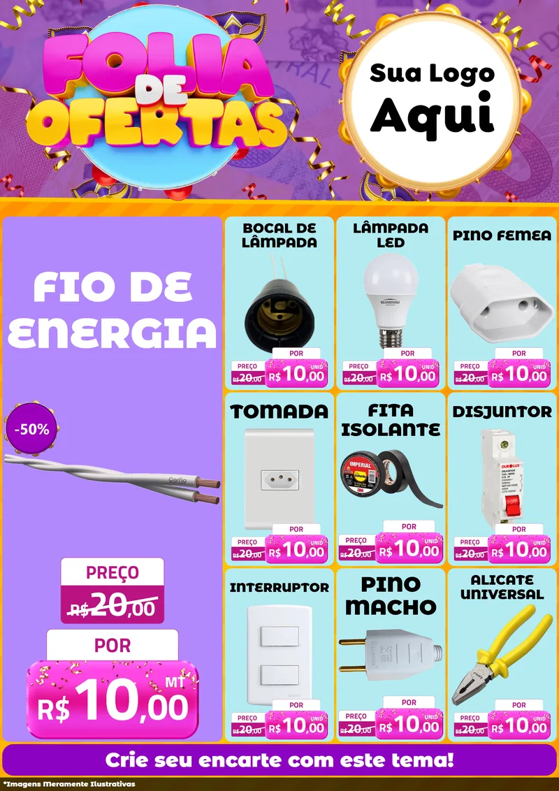 Modelo de Encarte para Encarte A4 Vertical com o tema Folia de Ofertas para Materiais Elétricos
