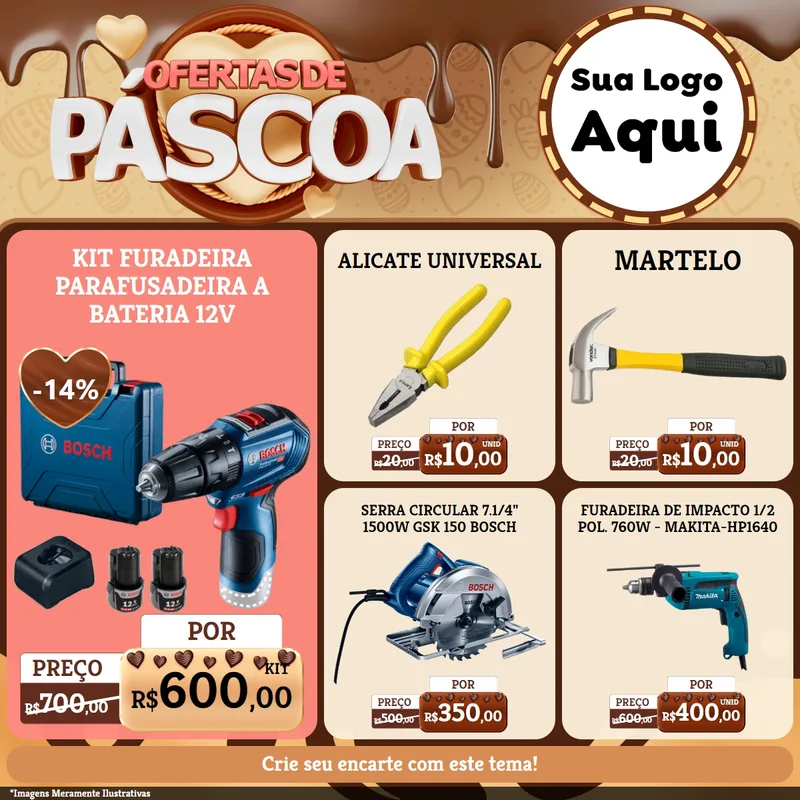 Modelo de Rede Social para Feed Facebook com o tema Ofertas de Páscoa para Maquinas e Ferramentas
