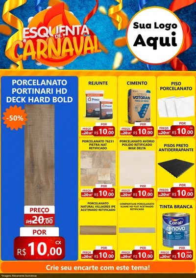 Modelo de Encarte para Encarte A4 Vertical com o tema Esquenta de Carnaval para Pisos e revestimentos