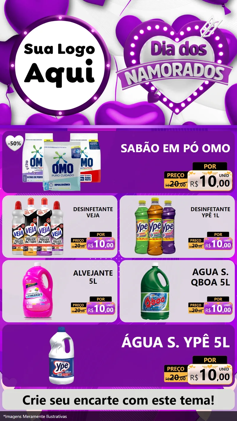 Modelo de TV para TV Vertical com o tema Dia dos Namorados para Produtos de Limpeza