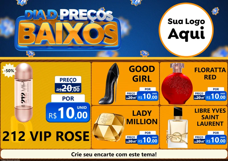 Modelo de Encarte para Encarte A4 Horizontal com o tema Dia D Preço Baixo para Perfumes