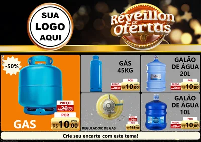 Modelo de Encarte para Encarte A4 Horizontal com o tema Réveillon de Ofertas para Água e gás
