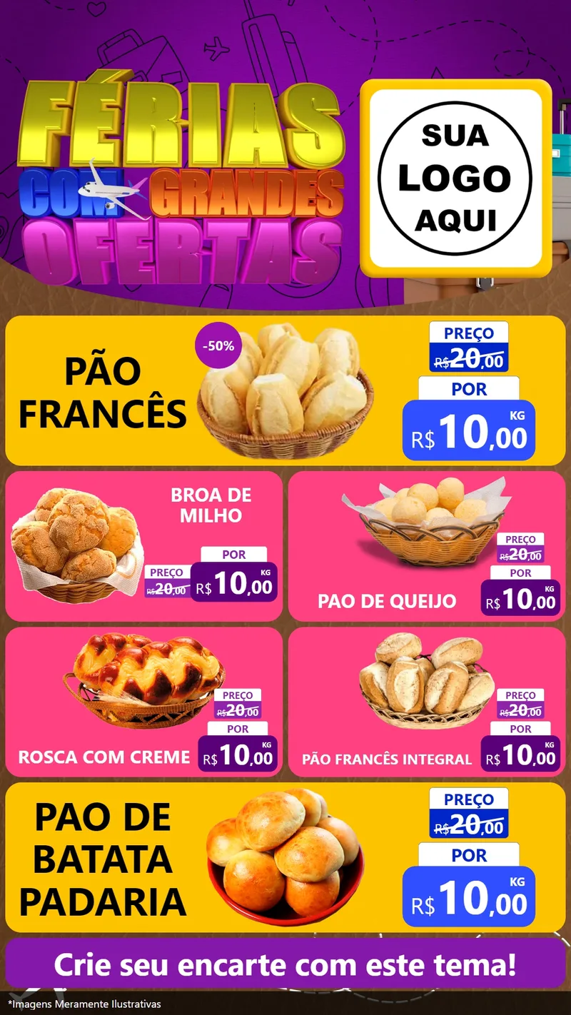 Modelo de TV para TV Vertical com o tema Férias com Grandes Ofertas para Padaria
