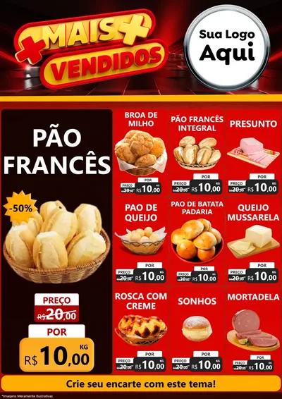 Modelo de Encarte para Encarte A4 Vertical com o tema Mais Vendidos para Padaria
