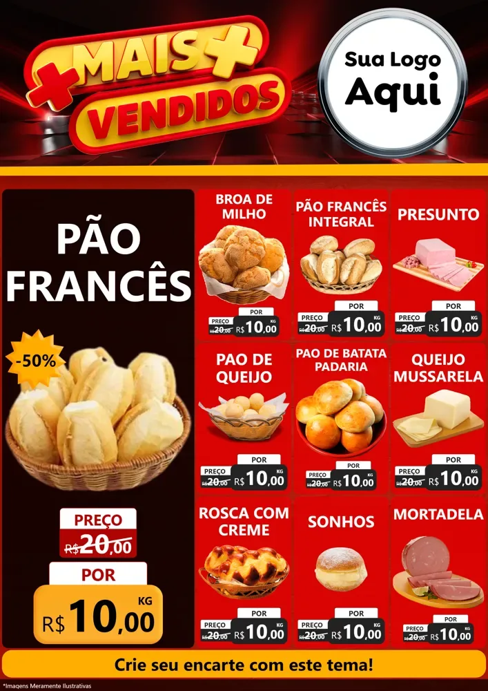 Modelo de Encarte para Encarte A4 Vertical com o tema Mais Vendidos para Padaria