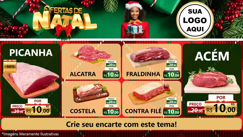 Modelo de TV para TV Horizontal com o tema Ofertas de Natal para Açougue