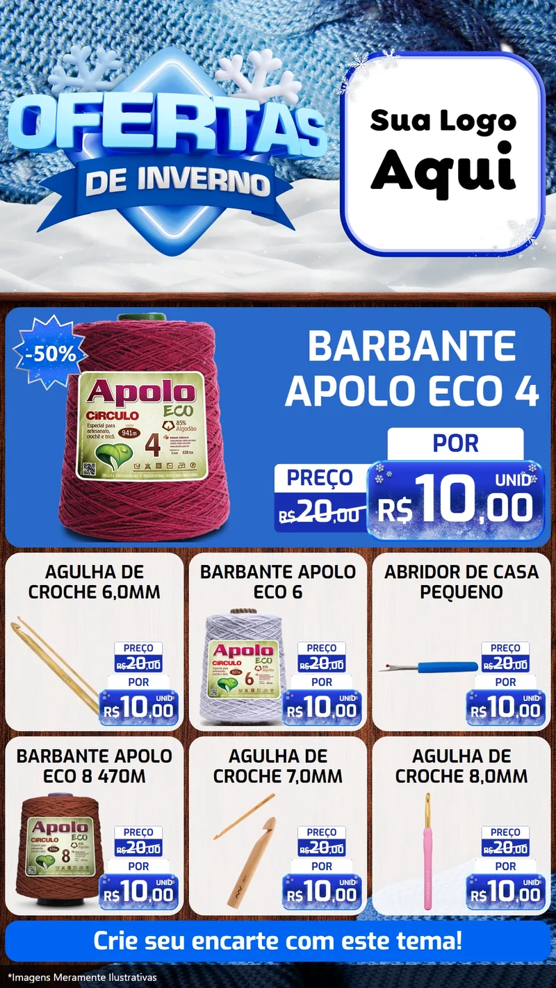 Modelo de Rede Social para Stories com o tema Ofertas de Inverno para Armarinho e Aviamentos