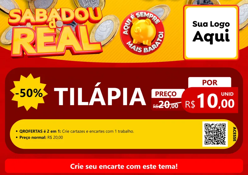 Modelo de Cartaz para Cartaz A4 Horizontal com o tema Sabadou do Real para Peixaria