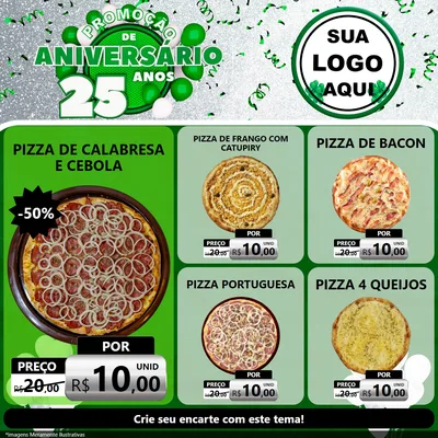 Modelo de Rede Social para Feed Facebook com o tema Promoção de Aniversário - 25 Anos para Pizzaria