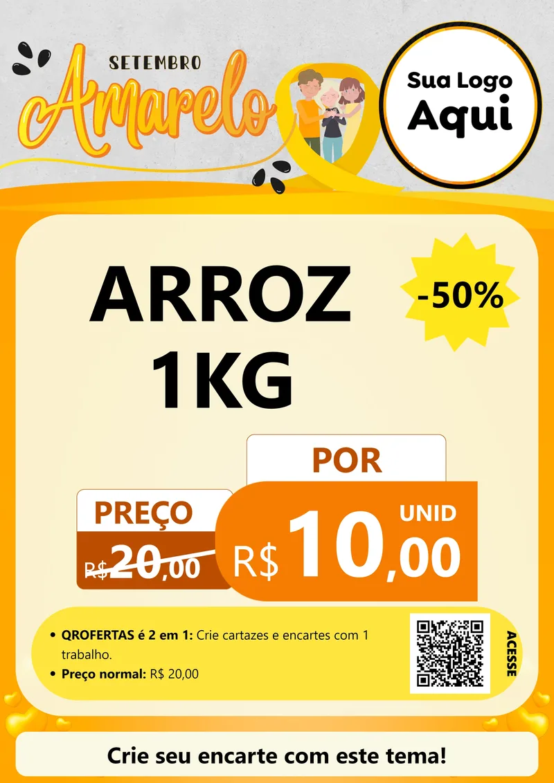 Modelo de Cartaz para Cartaz A4 Vertical com o tema Setembro Amarelo para Supermercado