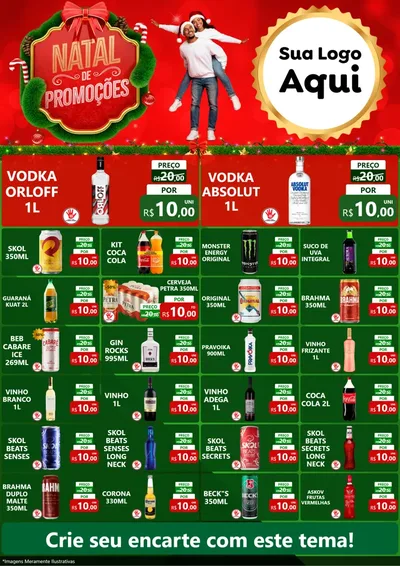 Modelo de Encarte para Encarte A4 Vertical com o tema Natal de Promoções para Distribuidora de bebidas
