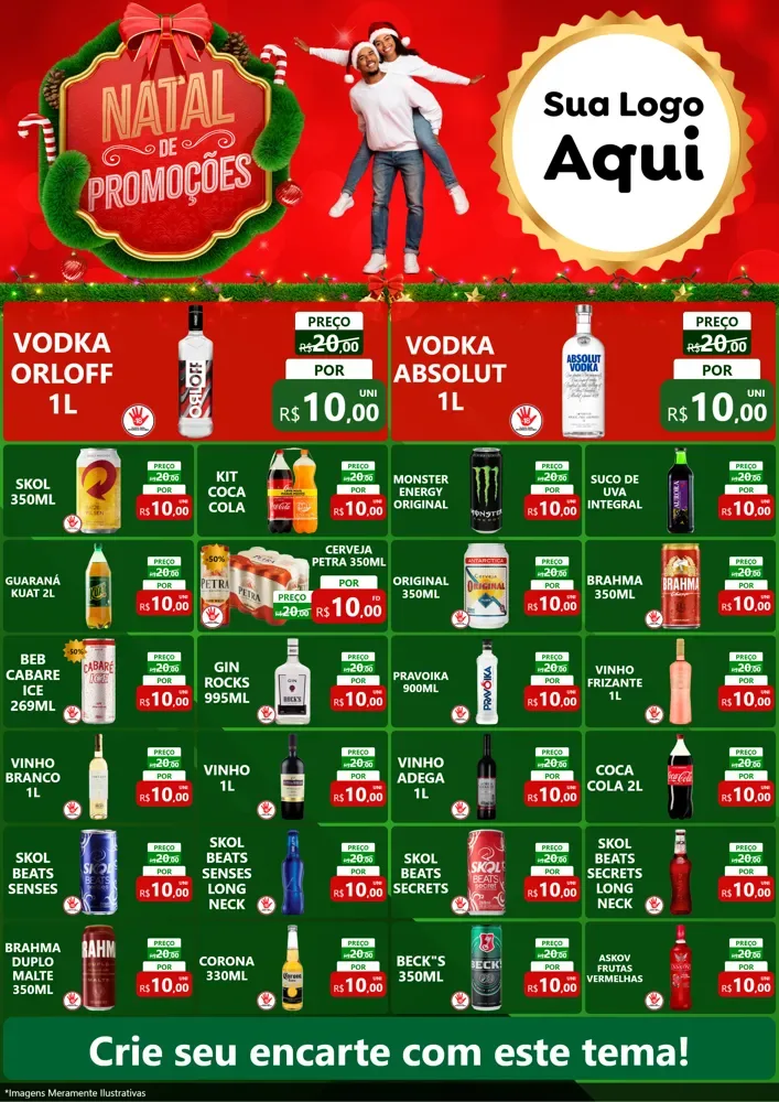 Modelo de Encarte para Encarte A4 Vertical com o tema Natal de Promoções para Distribuidora de bebidas
