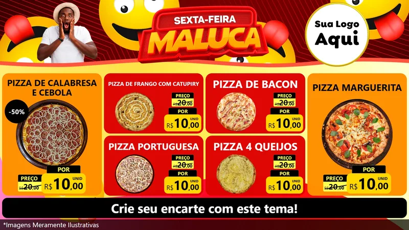 Modelo de TV para TV Horizontal com o tema Sexta-feira Maluca para Pizzaria