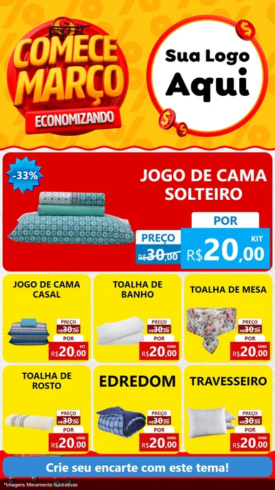 Modelo de Rede Social para Stories com o tema Comece Março Economizando para Cama, Mesa e Banho