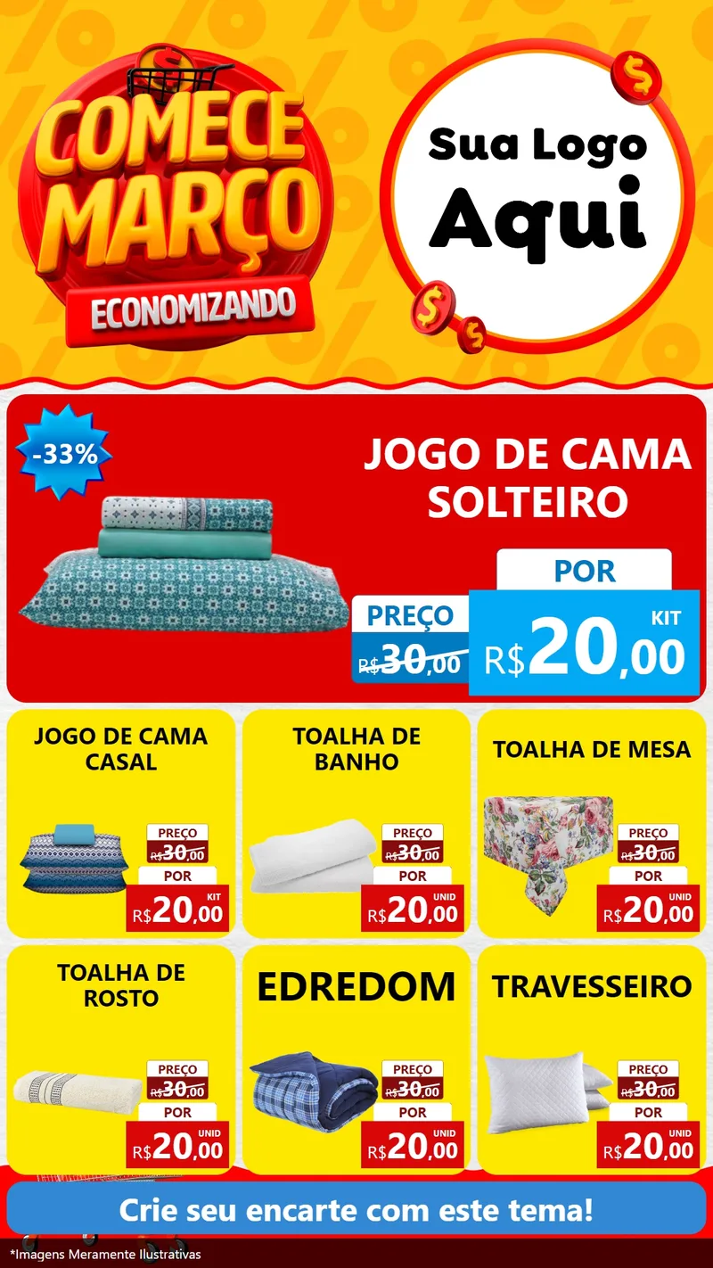 Modelo de Rede Social para Stories com o tema Comece Março Economizando para Cama, Mesa e Banho