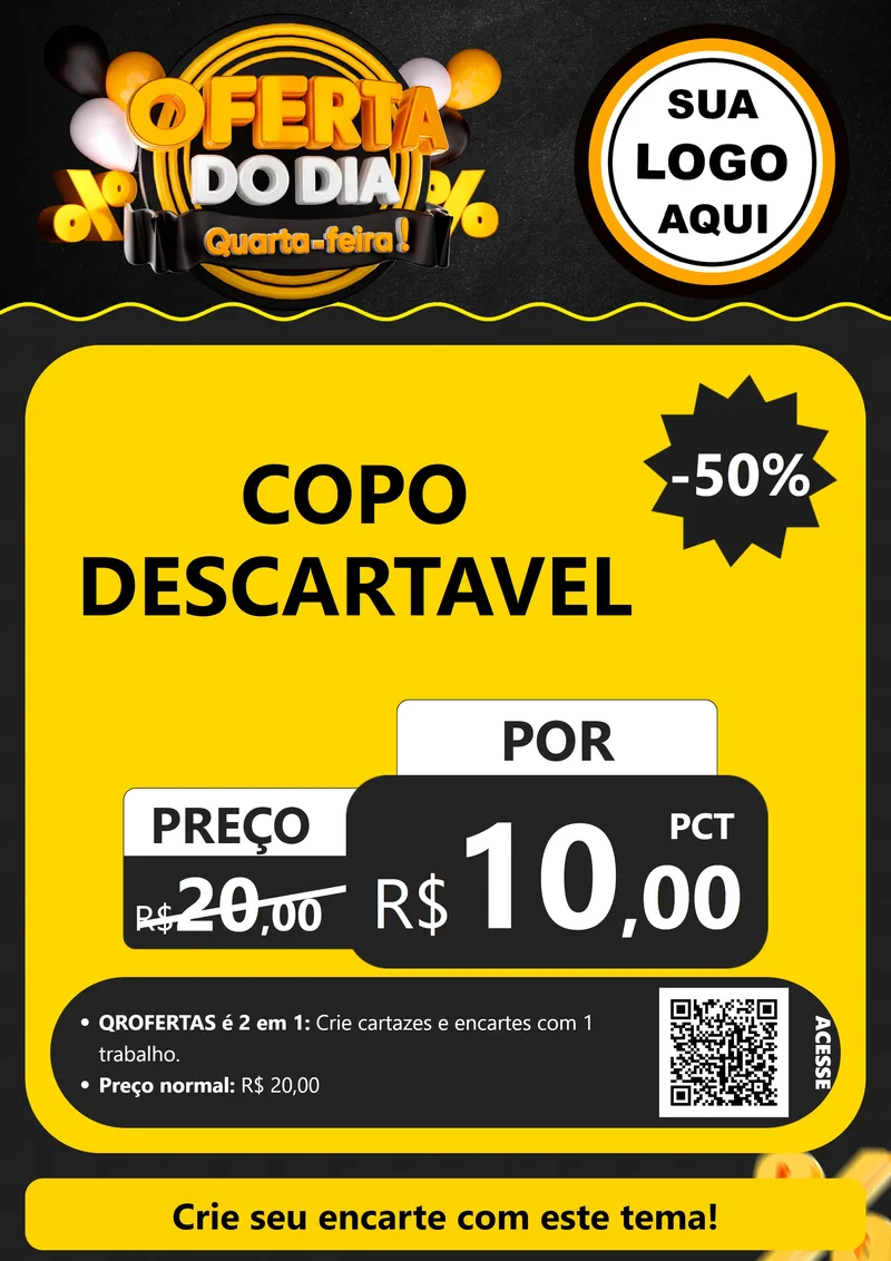 Modelo de Cartaz para Cartaz A4 Vertical com o tema Oferta do Dia - Quarta Feira! para Embalagens