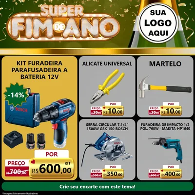 Modelo de Rede Social para Feed Facebook com o tema Super Fim de Ano para Maquinas e Ferramentas