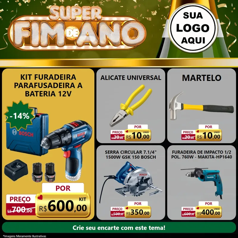 Modelo de Rede Social para Feed Facebook com o tema Super Fim de Ano para Maquinas e Ferramentas