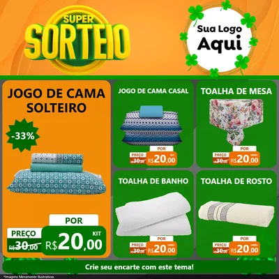 Modelo de Rede Social para Feed Facebook com o tema Super Sorteio para Cama, Mesa e Banho