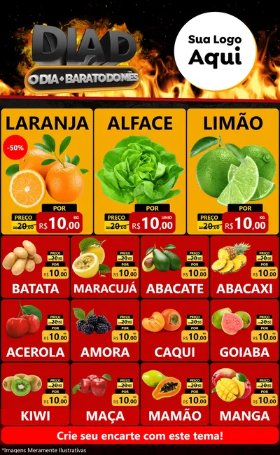 Modelo de Encarte para Encarte Grande com o tema Dia D, O Dia Mais Barato Do Mês para Hortifrúti