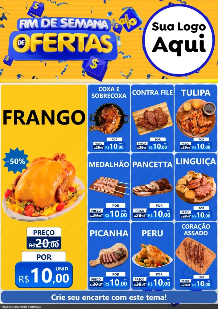 Modelo de Encarte para Encarte A4 Vertical com o tema Fim de Semana de Ofertas para Assados