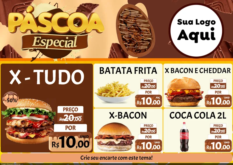 Modelo de Encarte para Encarte A4 Horizontal com o tema Páscoa Especial para Hamburgueria